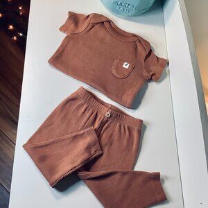 Easy Peasy 100% Organic Cotton Ribbed Bodysuit Onesie + Pants 6-9 Months